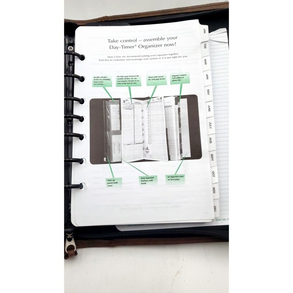 Vintage Day-Timer Organizer Planner Brown Zip Around 7 Rings 10.5x8" - Picture 4 of 13